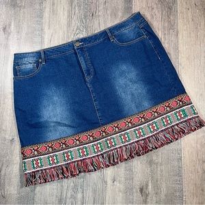 Cato Tribal Aztec Fringe Denim Skirt sz 24w